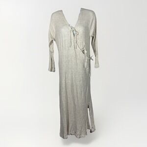 Indigo Road XL Cream Rayon Gauze Tie Front Tea Length Dress Boho Kaftan